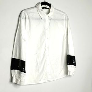Zara White sequined puff sleeve shirt